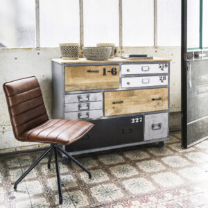 Lazare - Commode à roulettes en manguier et métal