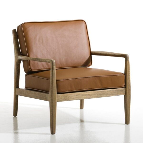 Fauteuil Scandinave en cuir marron