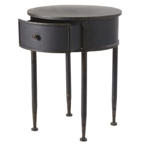 Alienor - Table de chevet ronde 1 tiroir en métal noir