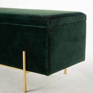 Banquette coffre en velours vert et métal doré Chris
