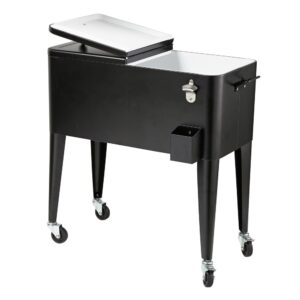 Fresh - Kit glacière de jardin à roulettes en métal noir