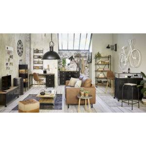 Wayne - Buffet indus à roulettes 6 portes en métal et sapin